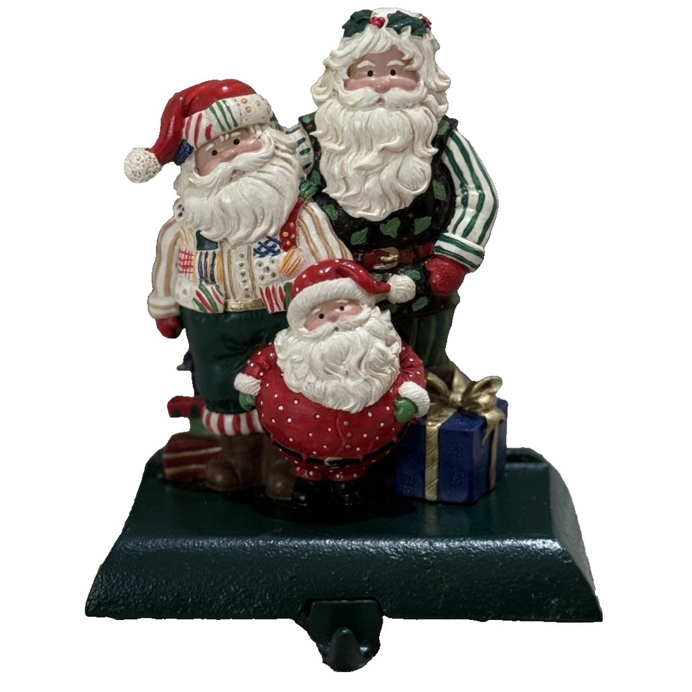 Vintage Potpourri Press Christmas Stocking Hanger 3 Santa Claus w/ Pkgs 1994